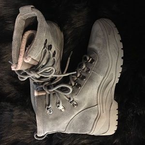 Steve Madden Leather Fur Hiking Reia Comfy Soft Lace Up Lug Sole Boots